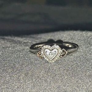Silver and Gold Heart-Shaped Ring with Diamond Accents